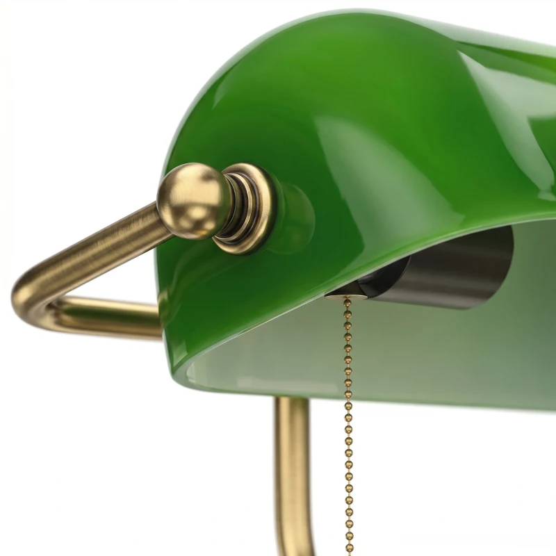 HOMCOM Desk Lamp with USB Ports, Banker's Table Lamp Desk Lamp with Vintage Bronze Tone Base and Pull Rope Switch, Green