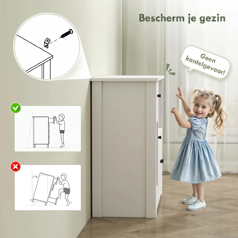 HOMCOM Keukenkast met Kabeldoorvoer, Commode met 2 Kasten, Open Vak, Lade, 80 x 35 x 72,2 cm, Spaanplaat, Wit(m-6)