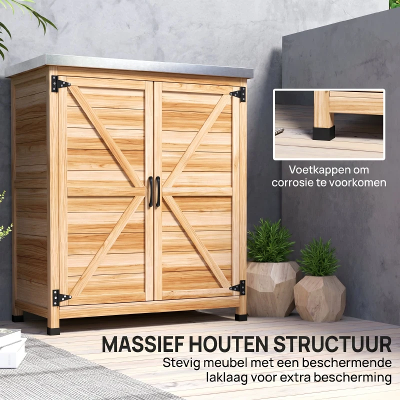 Outsunny tuinkast met interne plank en werkblad, van vurenhout en gegalvaniseerd staal, 79x43x92 cm, houtkleur