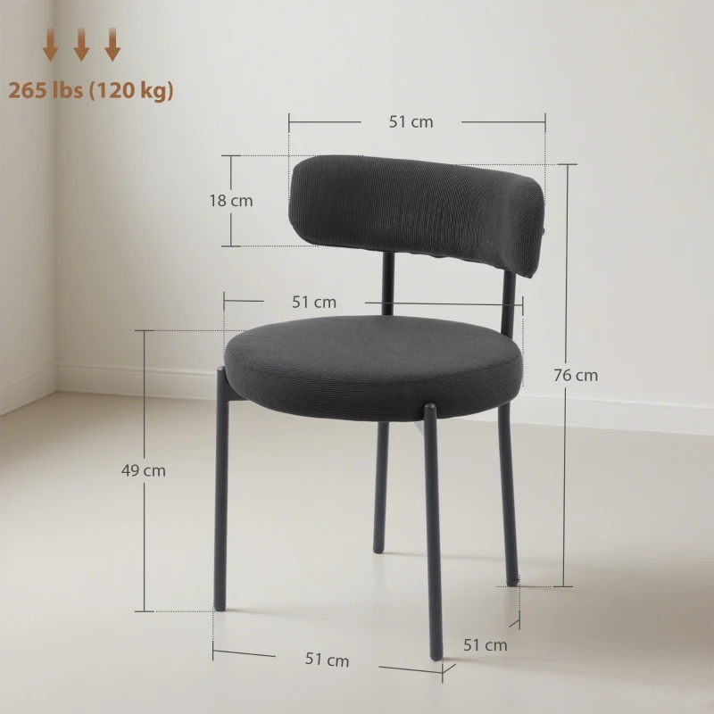 HOMCOM Lot de 4 chaises de salle à manger avec dossier en tissu pieds en acier 51 x 51 x 76 cm noir