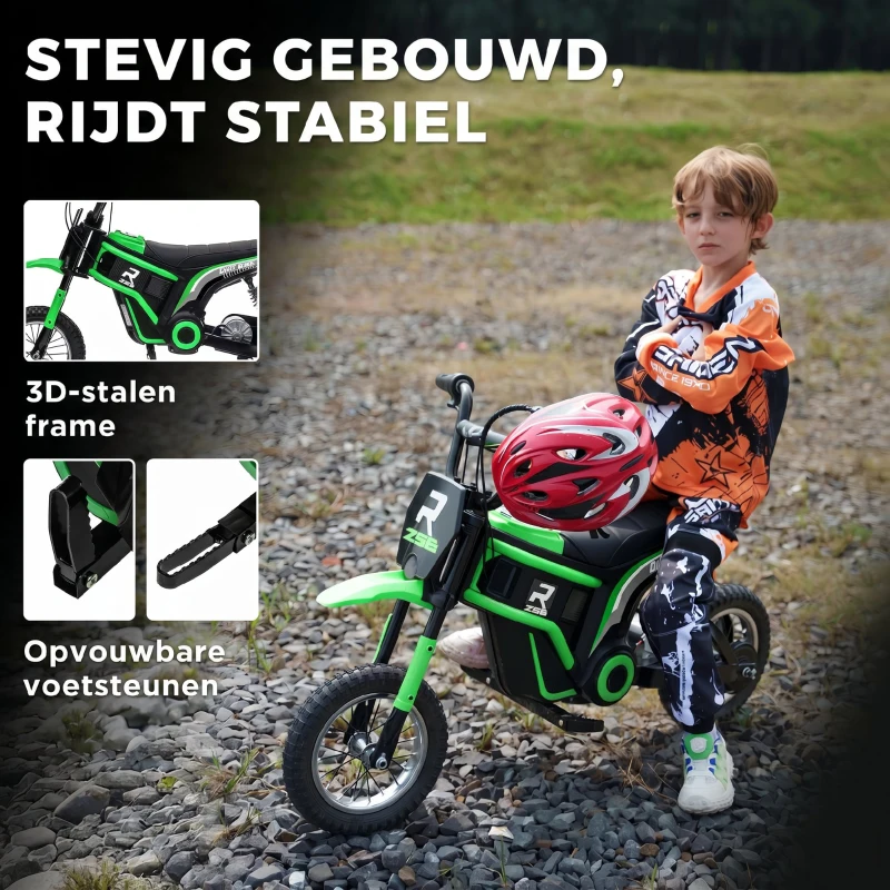 HOMCOM Elektrische Kindermotor, 24V motor, instelbare snelheid, muziek & lichten, Groen(m-9)
