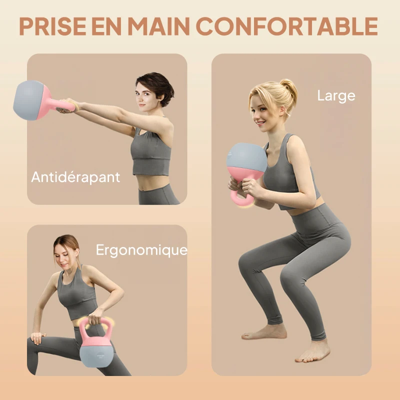 SPORTNOW Kettlebell 6 kg Haltère avec Poignée Antidérapante pour Fitness Musculation Cardio, 19 x 19 x 28 cm Rose