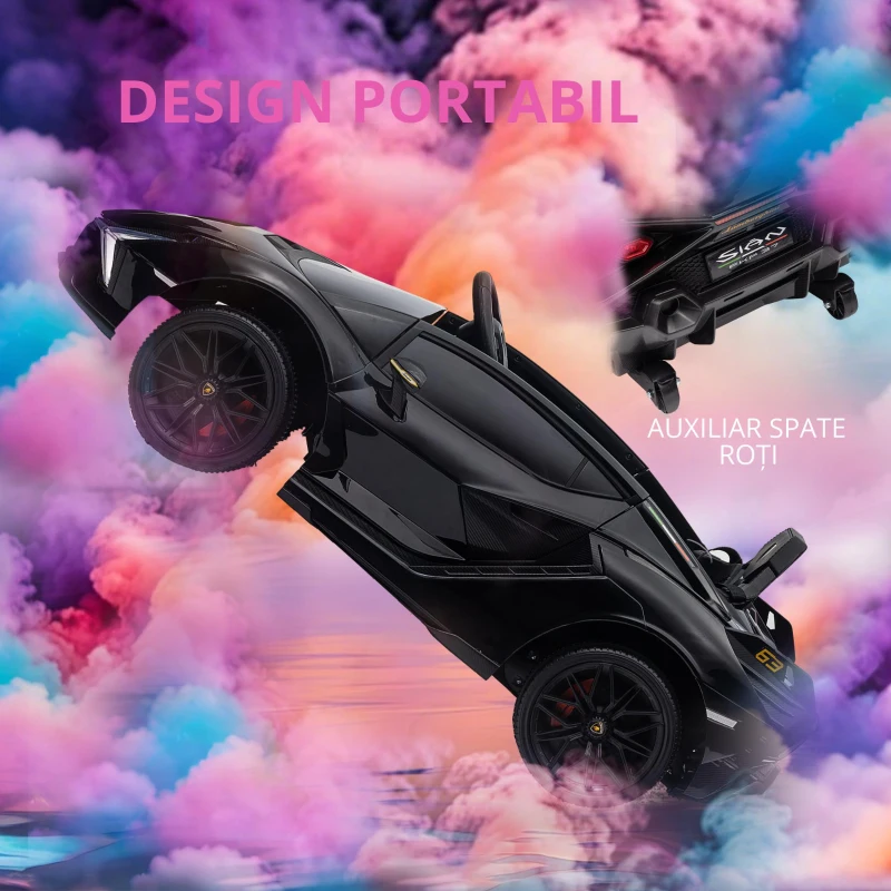 HOMCOM Mașină Electrică pentru Copii 3-5 Ani Lamborghini 12V cu Telecomandă și Viteză 3-5km/h, Negru