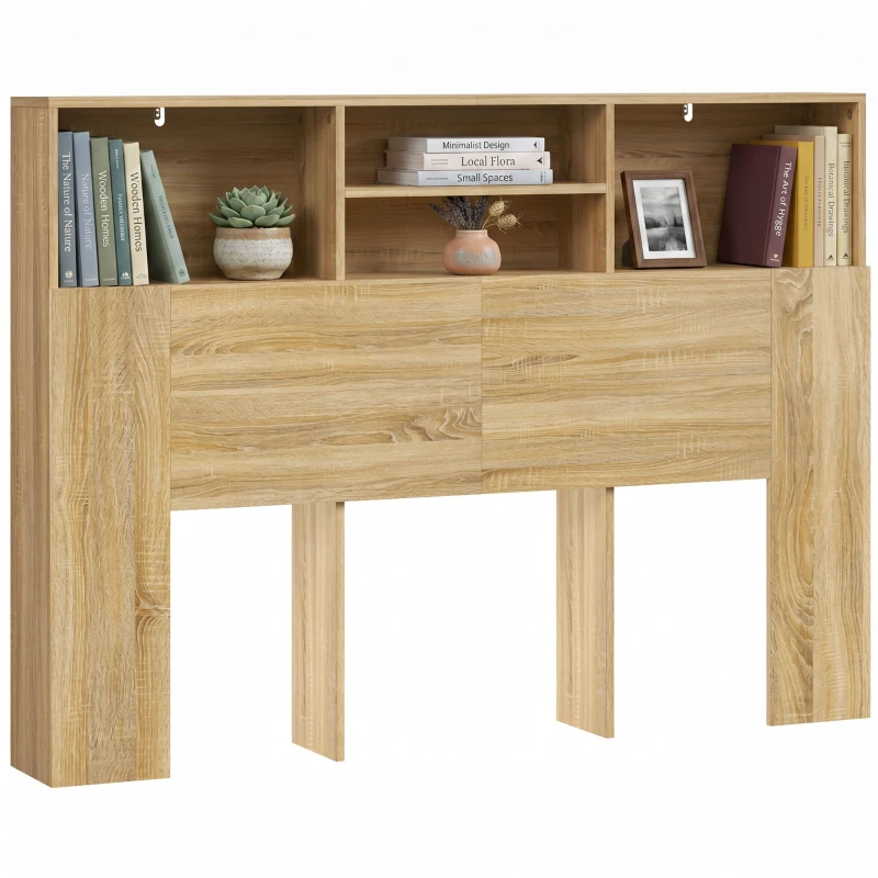 HOMCOM Tête de lit 140 cm avec rangement - 4 compartiments ouverts pour chambre, chêne