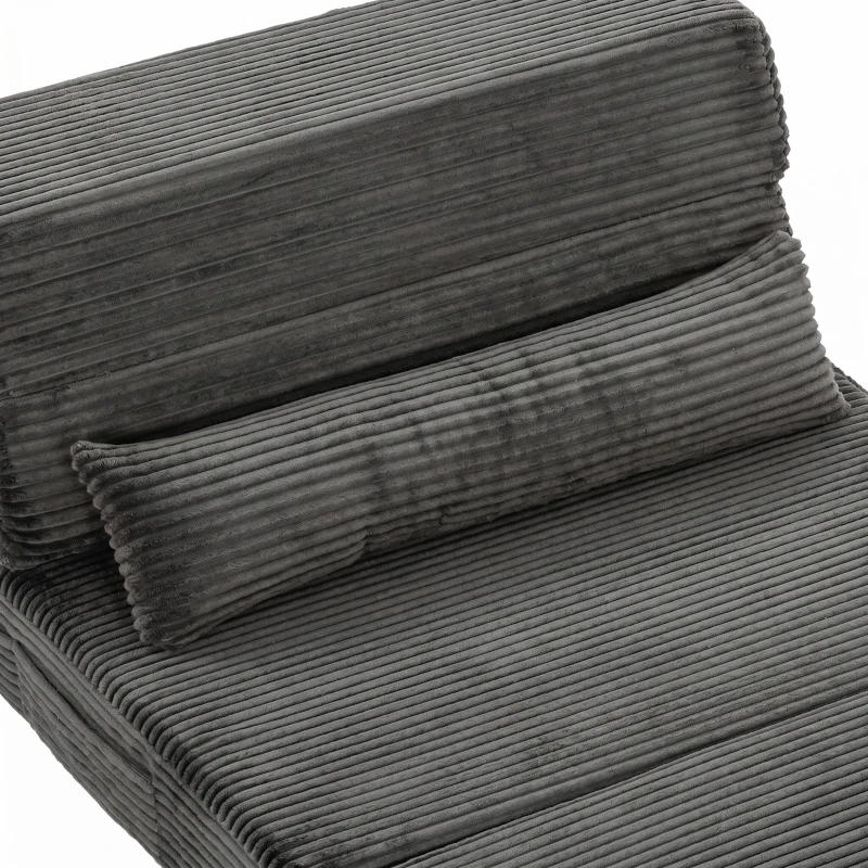 HOMCOM Vloerstoel met rugleuning, corduroy Boneless Cloud opvouwbare slaapstoel met dikke vulling, donkergrijs