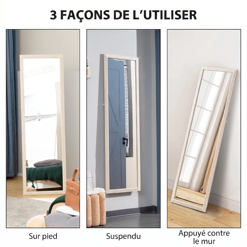 HOMCOM Miroir sur Pied Rectangulaire 160 x 50 cm, Cadre Texturé à Effet Pierre, Angle d'Inclinaison Réglable, Blanc