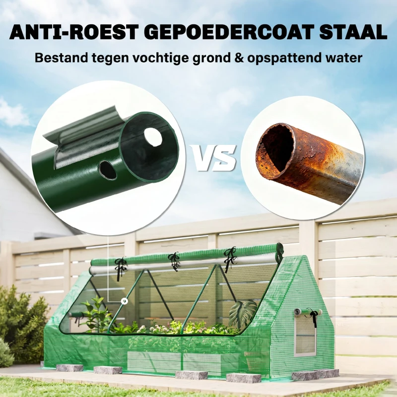 Outsunny foliekas minikas met gaasvenster, UV-bestendig koudframe voor tuinteelt, PE-folie, groen, 240 x 90 x 90 cm