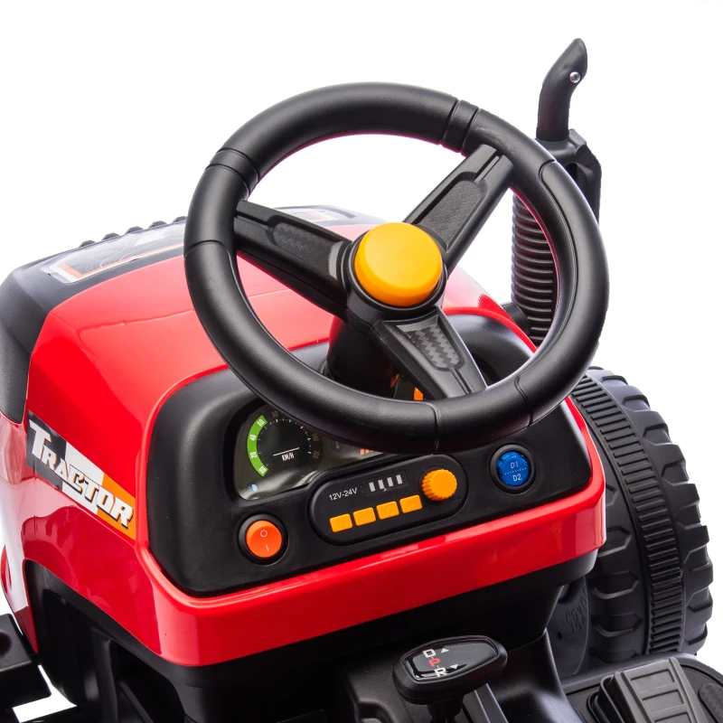 AIYAPLAY Tracteur électrique enfants avec remorque amovible, voiture électrique enfants, télécommande 2,4G, 139x58x55cm, rouge