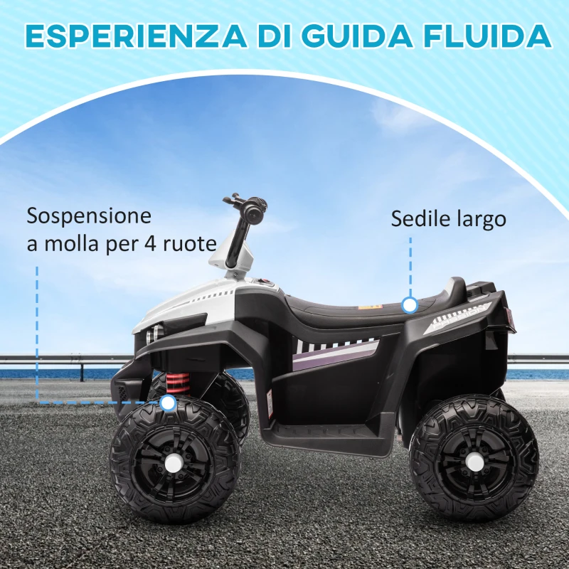 AIYAPLAY Quad Elettrico per Bambini 12V con 2 Motori, Sospensioni, Fari LED, MP3, 37-60 Mesi, Interno Esterno, Bianco