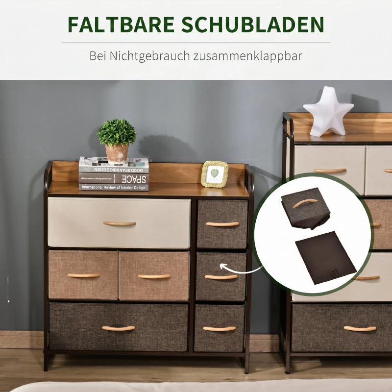 HOMCOM Kommode Schrank mit 7 Schubladen aus Leinen Schubladenschrank mit Metallrahmen für Wohnzimmer, 80x29x78,5 cm