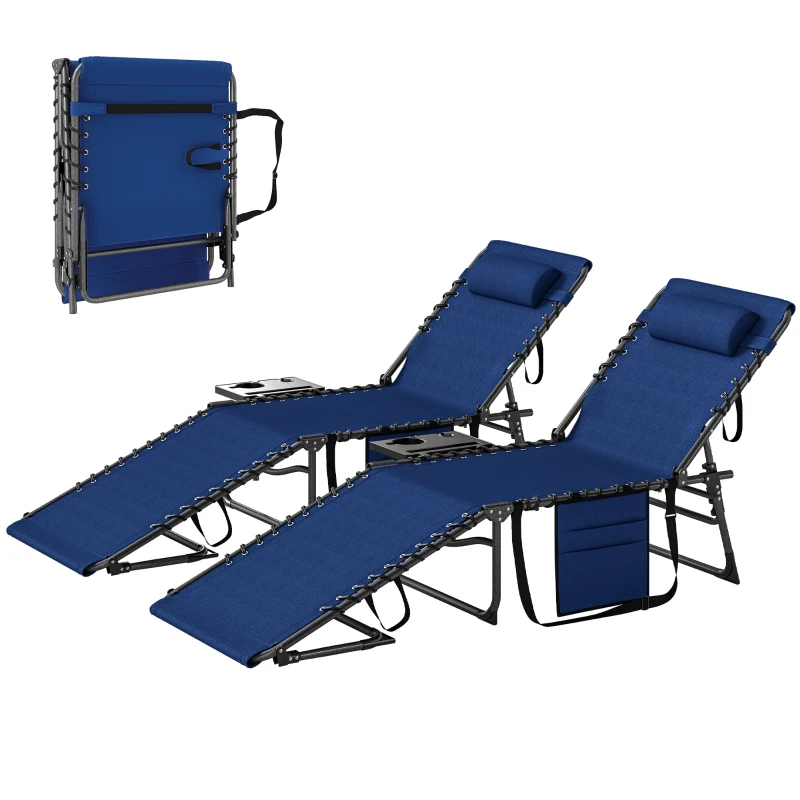 Outsunny Five-Position Reclining Sun Loungers Set of 2 - Dark Blue