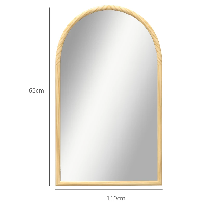 HOMCOM Miroir mural arche, 110 x 65 cm Cadre en bois, Miroir arqué pour le salon, la chambre, l'entrée, bois naturel