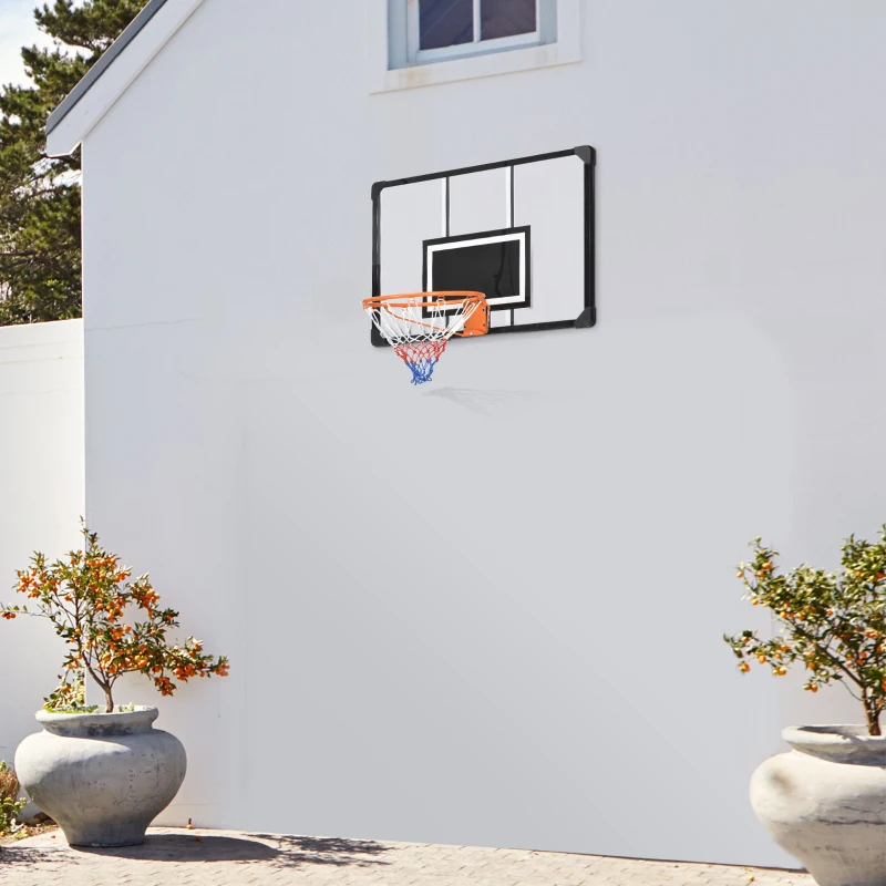 SPORTNOW Canestro Basket Esterno a Parete 113x73 cm, Cerchio Ø45 cm e Rete, Nero
