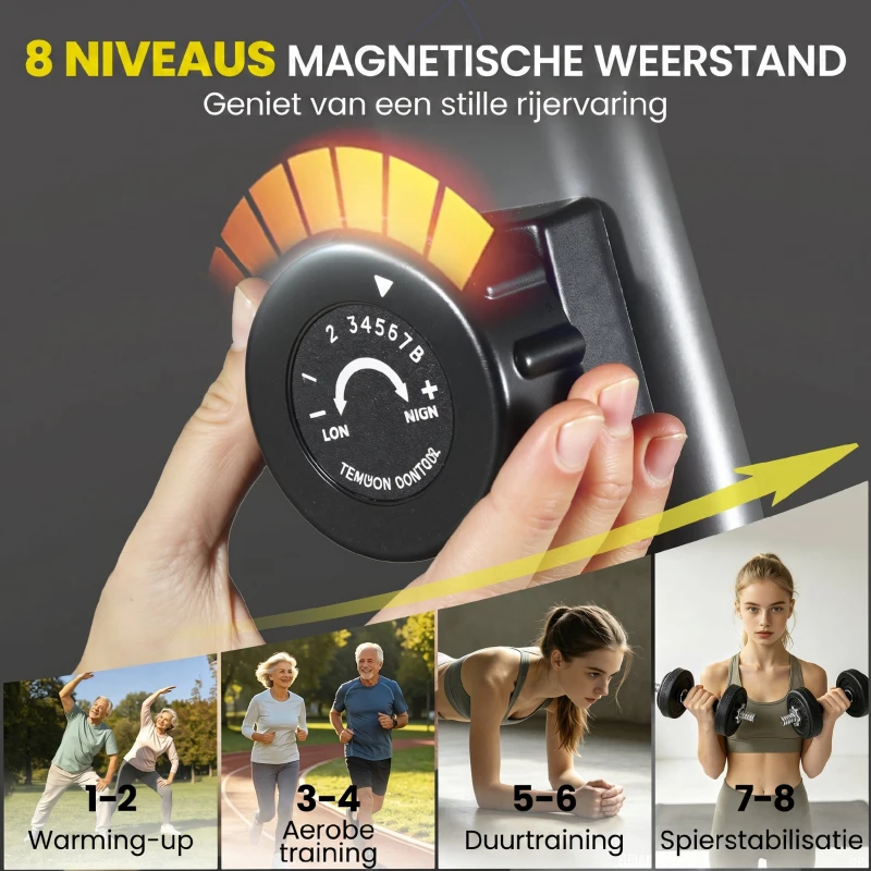 SPORTNOW Hometrainer, magnetische ligfiets, 8 weerstandsniveaus, verstelbaar, LCD-monitor, metaal, kunststof, zwart