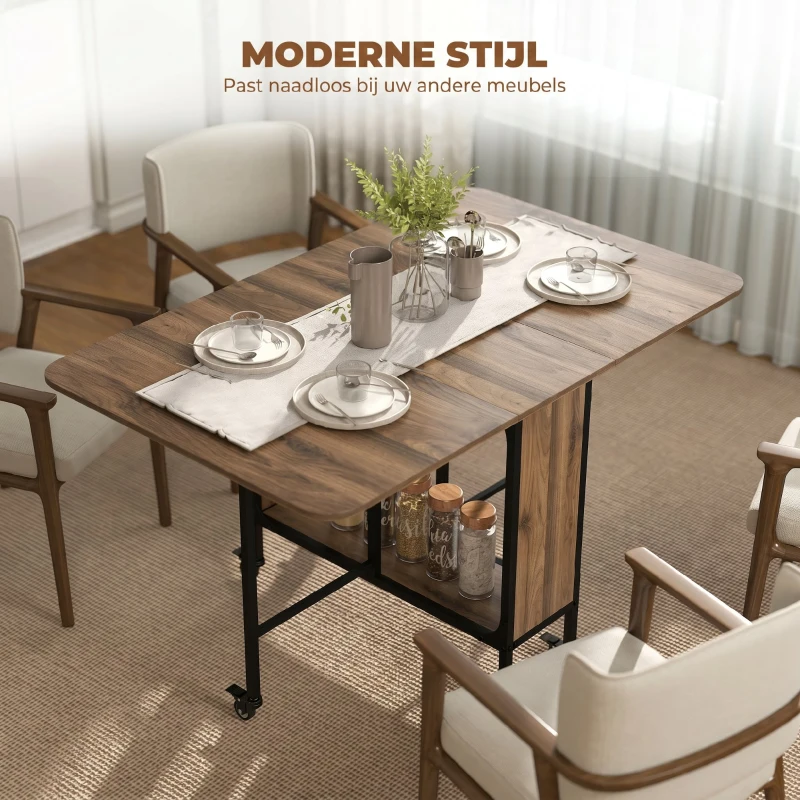 HOMCOM Mobiele Klaptafel, 2 Inklapbare Zijden, 130 x 80 x 74 cm, Bruin(m-8)