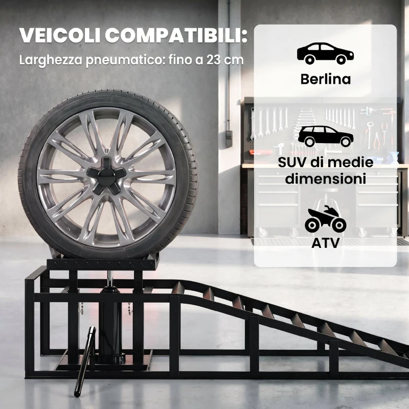HOMCOM 2 Rampe Idrauliche per Auto, Portata 3T, Altezza 23-32.5cm, Nero