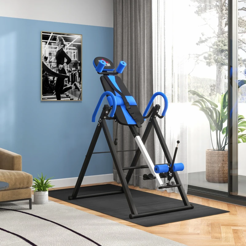 HOMCOM Gravity Inversion Table with Safety Belt Adjustable Hand Stand for Muscle Pain Relief, Blue