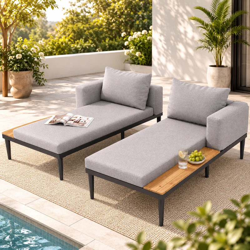 Modular Outdoor Double Chaise Lounge with Sturdy Iron Frame, Stylish Garden Sun Lounger for Patio & Poolside, 150L x 140W x 55H cm, Gray