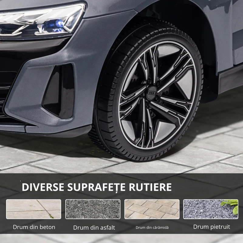 HOMCOM Automobil electric pentru copii cu telecomandă, centură de siguranță, claxon, muzică, faruri, până la 5 km/h, 3-5 ani, Gri