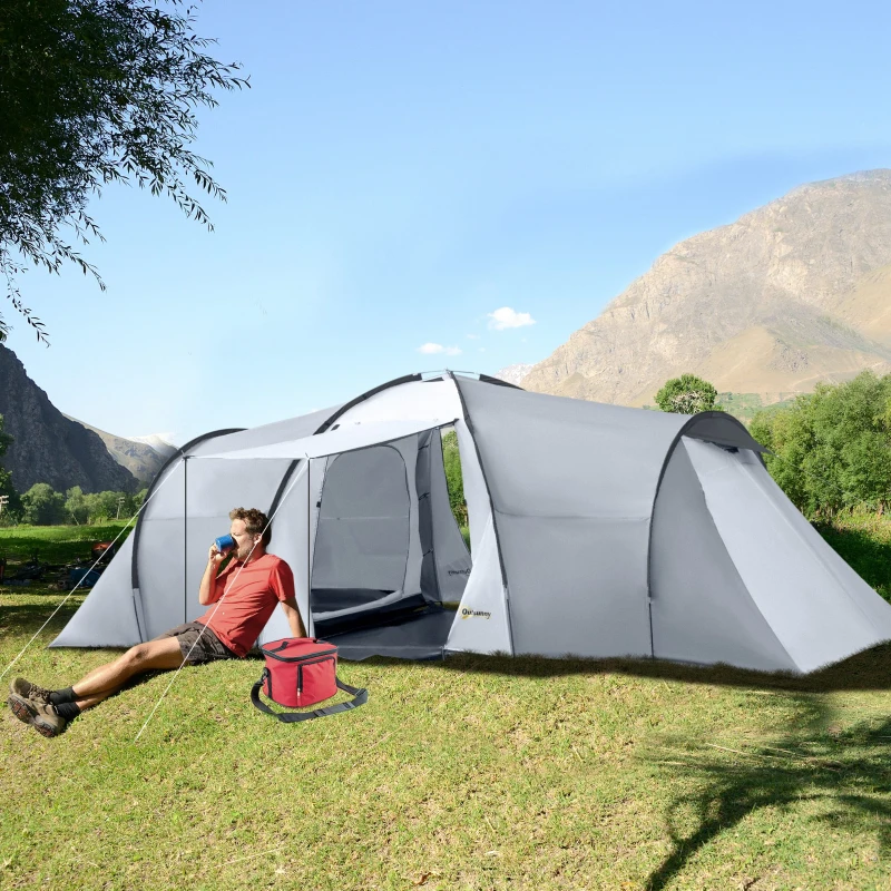 Outsunny Tienda de Campaña Familiar para 4-6 Personas con 2 Ventanas y Bolsa de Transporte Impermeable Anti-UV 590x245x193cm Gris