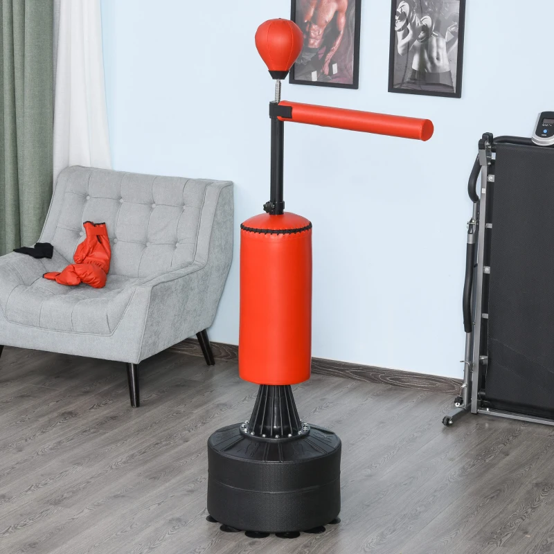 HOMCOM Boxsack stehend 155-205cm Höhenverstellbar Standboxsack mit 360° Reflexstange Speedball, Boxhandschuhen Pumpe, Punchingball Set für Erwachsene Jugendliche, Kickboxsack für Box Training