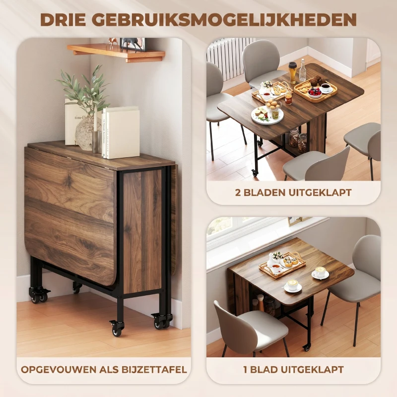 HOMCOM Mobiele Klaptafel, 2 Inklapbare Zijden, 130 x 80 x 74 cm, Bruin(m-4)