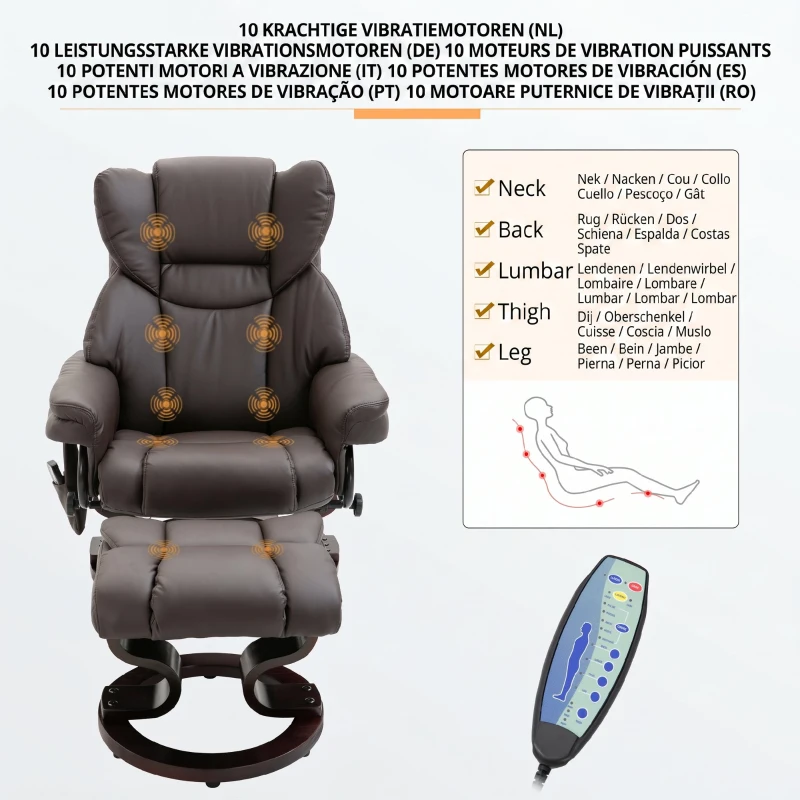 HOMCOM Relax Massagestoel met voetbank 145° kantelbare bruin(m-4)