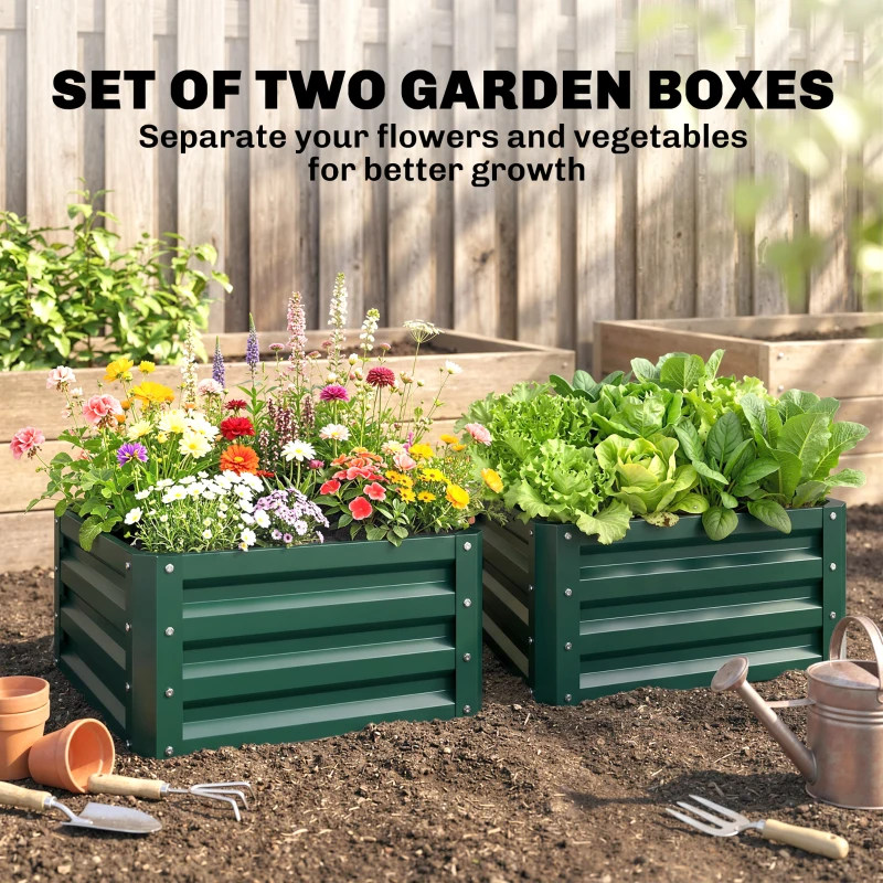 Outsunny Set of Two 60 x 60cm Steel Planter Boxes - Green
