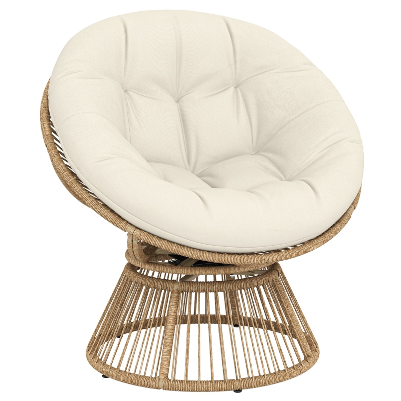 Outsunny Fauteuil Papasan Pivotant 360° Fauteuil de Jardin en Polyrotin Coussin Moelleux 12cm 93 x 81 x 87 cm Naturel