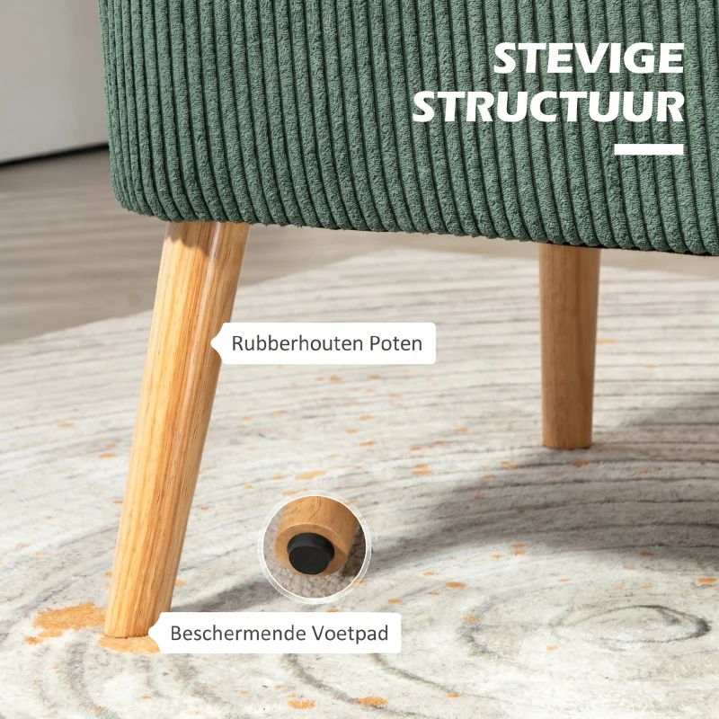 HOMCOM Tweezits Gestoffeerde Sofa, Hout, Zacht Polyester, Schuim, 117 x 56,5 x 77 cm, Groen(m-5)