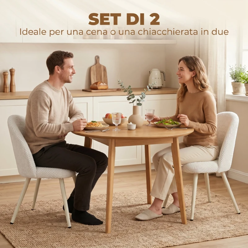 HOMCOM Set 2 Sedie da Pranzo in Velluto, Seduta Imbottita, Bianco