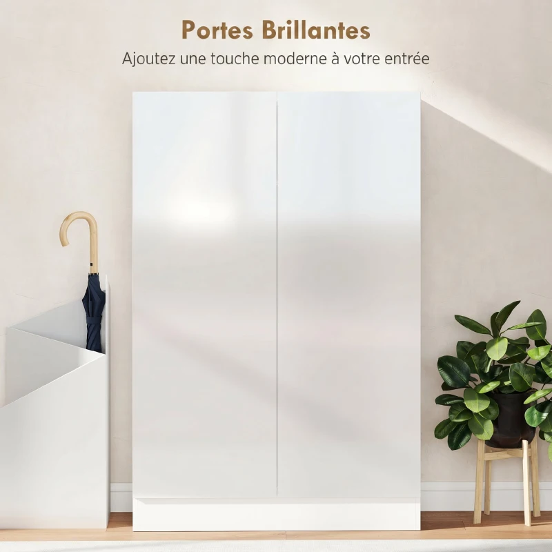 HOMCOM Meuble à chaussures 20 paires armoire à chaussures à haute brillance 5 niveaux étagères réglables 72x34,5x103cm blanc