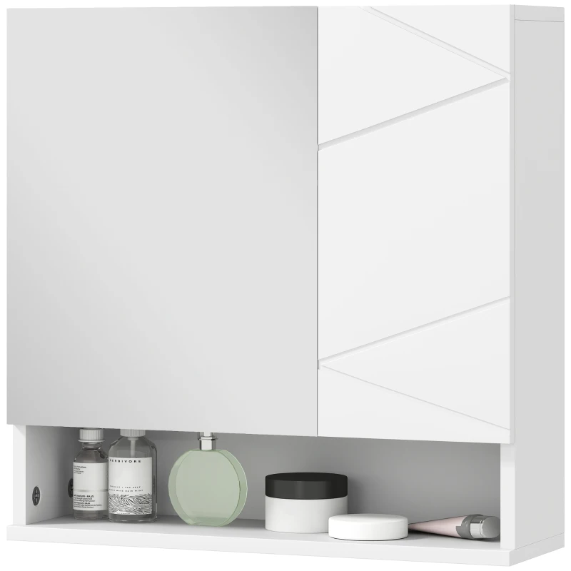 kleankin Armoire murale miroir de salle de bain placard de rangement 2 portes 55 x 17 x 55 cm blanc