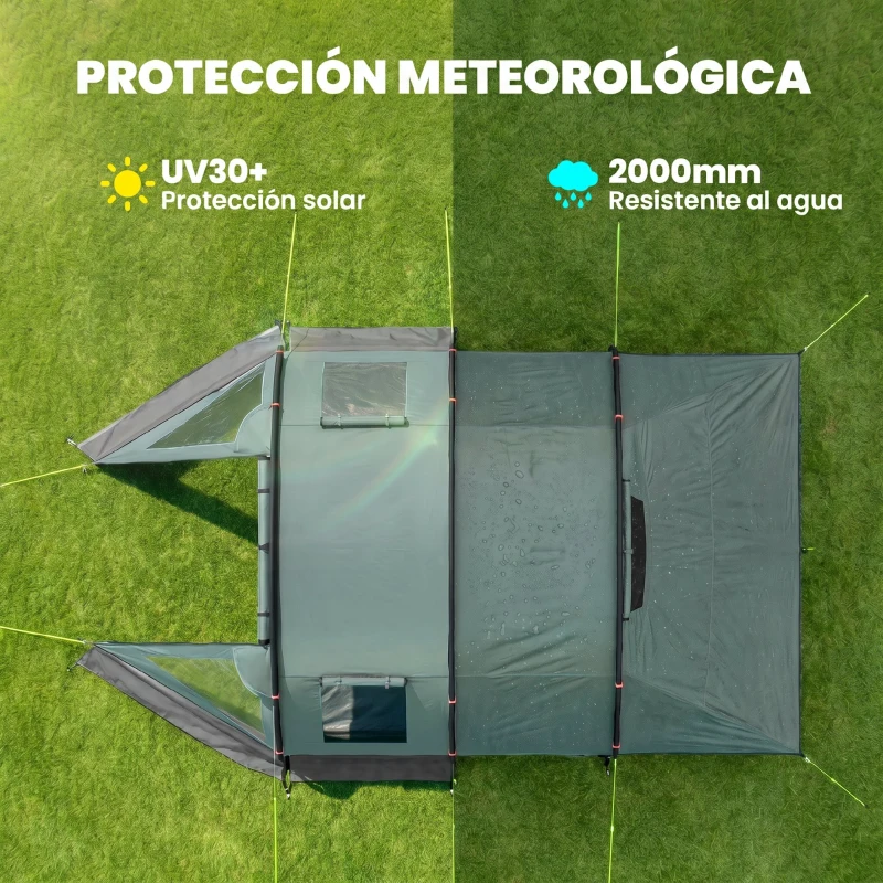 Outsunny Tienda de Campaña para 3 Personas Impermeable PU2000 mm Protección UV30+ con Bolsa de Transporte 475x264x172 cm Verde