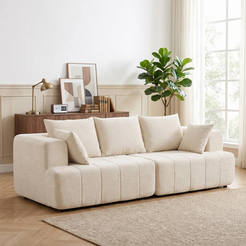 HOMCOM 3‑Sitzer‑Chenille‑Sofa 248 cm, modernes Wohnzimmersofa, breite gepolsterte Sitzfläche, Taschenfederkissen, beige