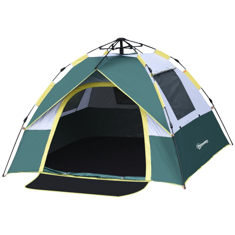 Outsunny tent voor 3-4 personen, kampeertent met haringen, koepeltent, polyester, groen
