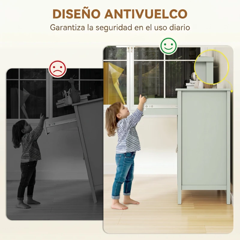 HOMCOM Aparador con Cajón Armario de 2 Niveles y Estante Ajustable Base Elevada y Amplia Superficie 80x40x90cm Verde Claro