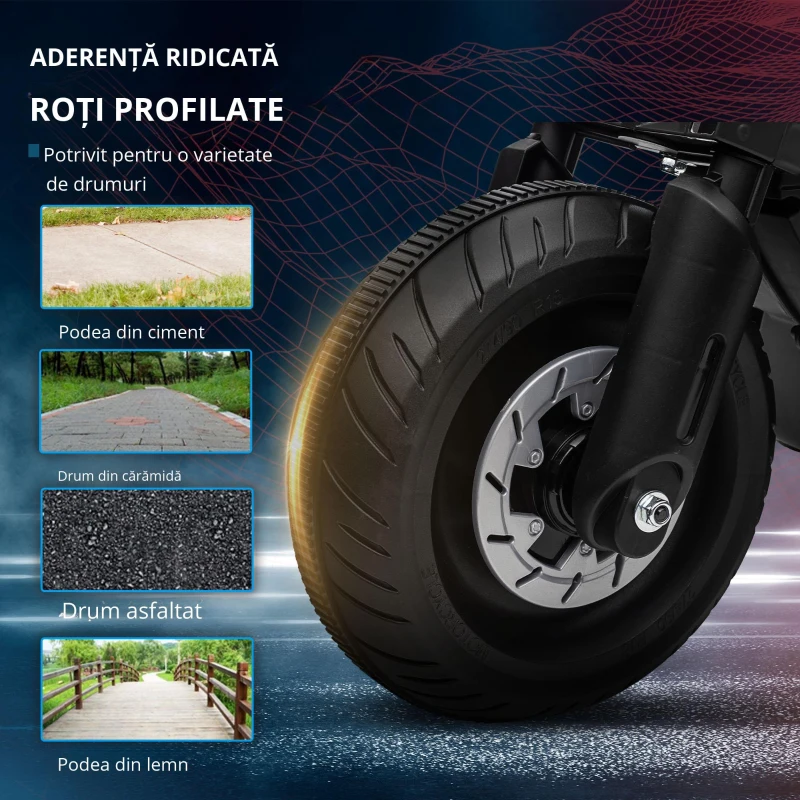 HOMCOM Motocicleta electrica cu roti de antrenament, jucarie in aer liber pentru 3-5 ani - negru