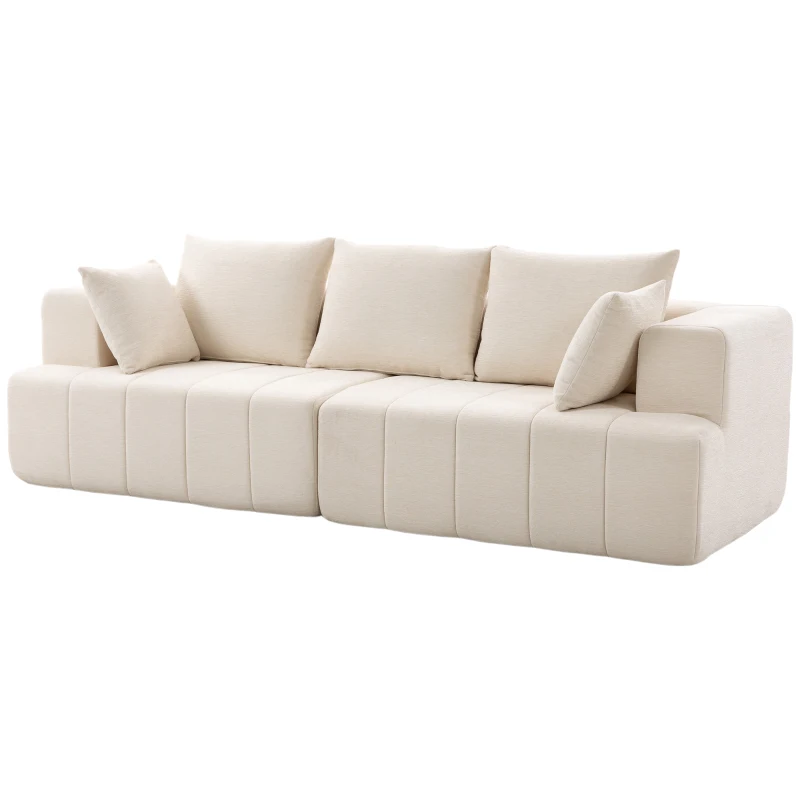 HOMCOM 3‑Sitzer‑Chenille‑Sofa 248 cm, modernes Wohnzimmersofa, breite gepolsterte Sitzfläche, Taschenfederkissen, beige