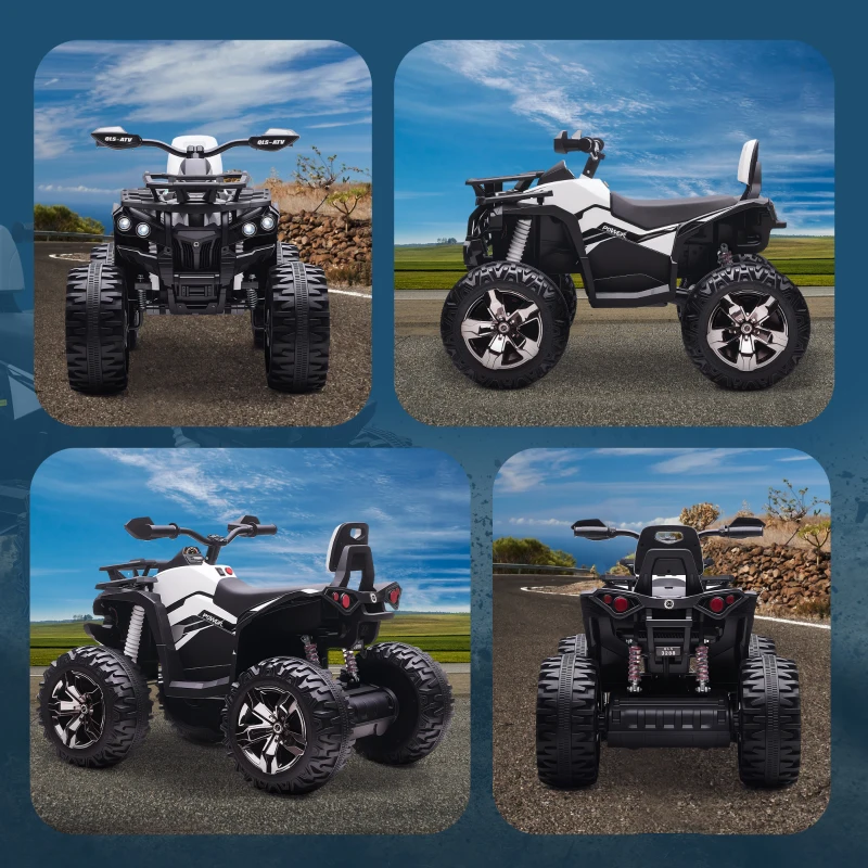 HOMCOM Quad Buggy électrique Enfant 12 V 8 Km/h Max. Voiture électrique Enfant avec Effets Lumineux sonores métal PP Blanc Noir