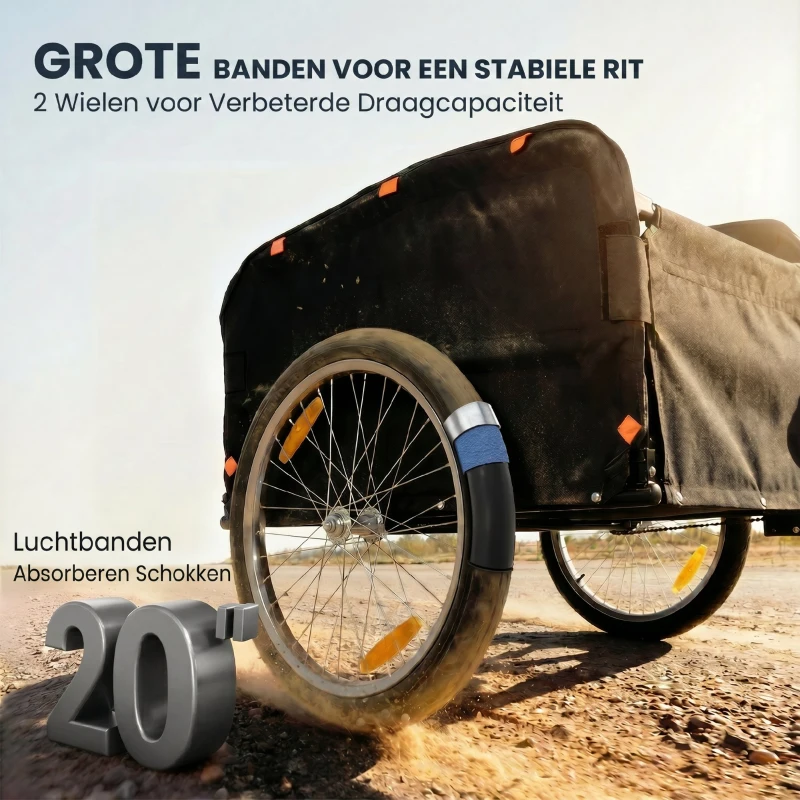 SPORTNOW Fietskar 170 Liter met Koppeling, Afdekhoes, 51 cm Snelspanwielen, Luchtbanden, tot 40 kg