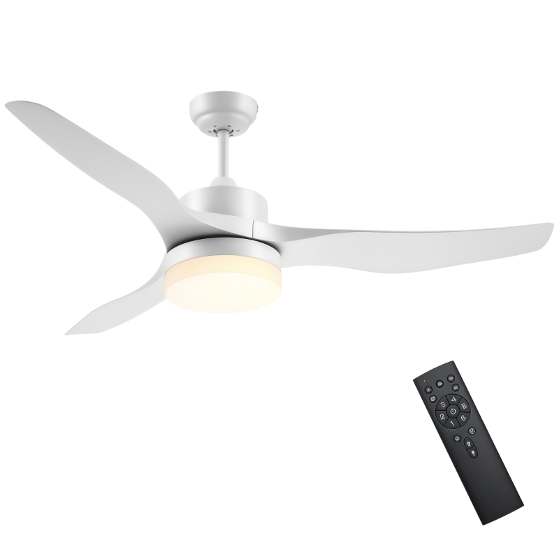 HOMCOM Ventilateur plafond avec lumière et télécommande 20,5 W, 6 vitesses 3 couleurs d'éclairage et minuterie, 132 cm, blanc