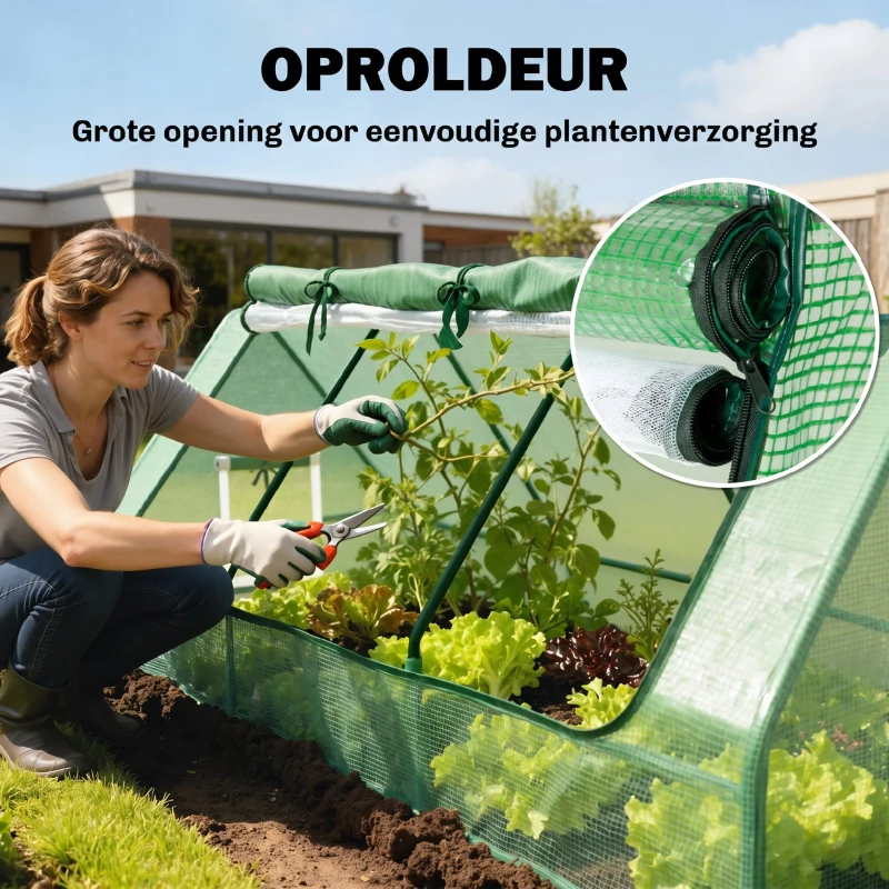 Outsunny foliekas minikas met gaasvenster, UV-bestendig koudframe voor tuinteelt, PE-folie, groen, 240 x 90 x 90 cm