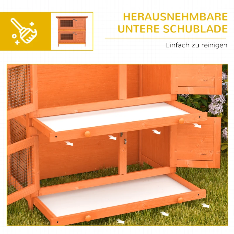 PawHut dwergkonijnenhok dubbellaags 90cm x 45cm x 90cm weerbestendig dennenhout