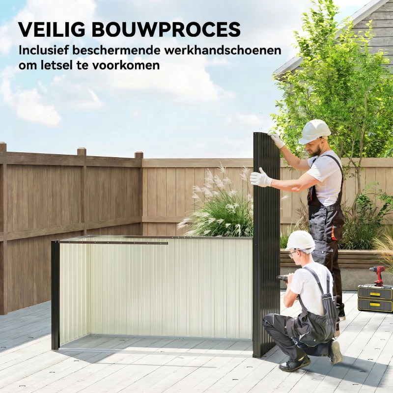 Outsunny Metalen gereedschapsschuur 1,37 m², afsluitbare schuur met ventilatie, schuin dak en handschoenen, 163 x 90 x 179 cm