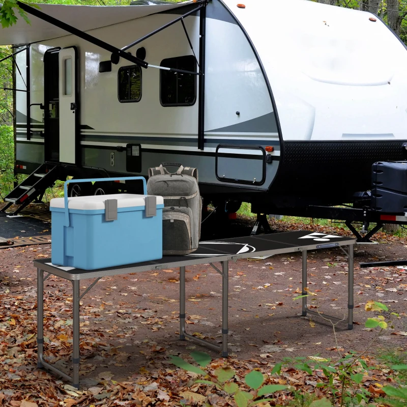 Outsunny Campingtisch, klappbar, leicht, höhenverstellbar, Aluminiumrahmen, 240 x 60 x 54/62/70 cm, Schwarz