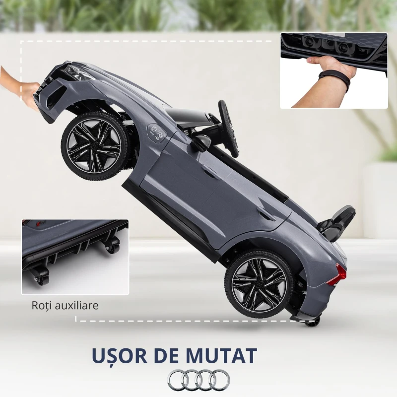 HOMCOM Automobil electric pentru copii cu telecomandă, centură de siguranță, claxon, muzică, faruri, până la 5 km/h, 3-5 ani, Gri