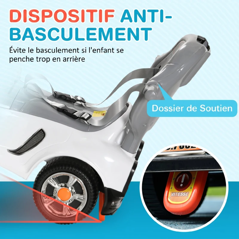 AIYAPLAY Porteur enfants, porteur bébé voiture à pousser 3 en 1 avec robot thème, pédales, poignée parentale, blanc