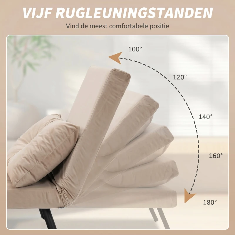 HOMCOM Relaxstoel Ligstoel Fluweelstoel, Ligfunctie, Fluweeloptiek, 63 cm x 73 cm x 81 cm, Beige(m-5)