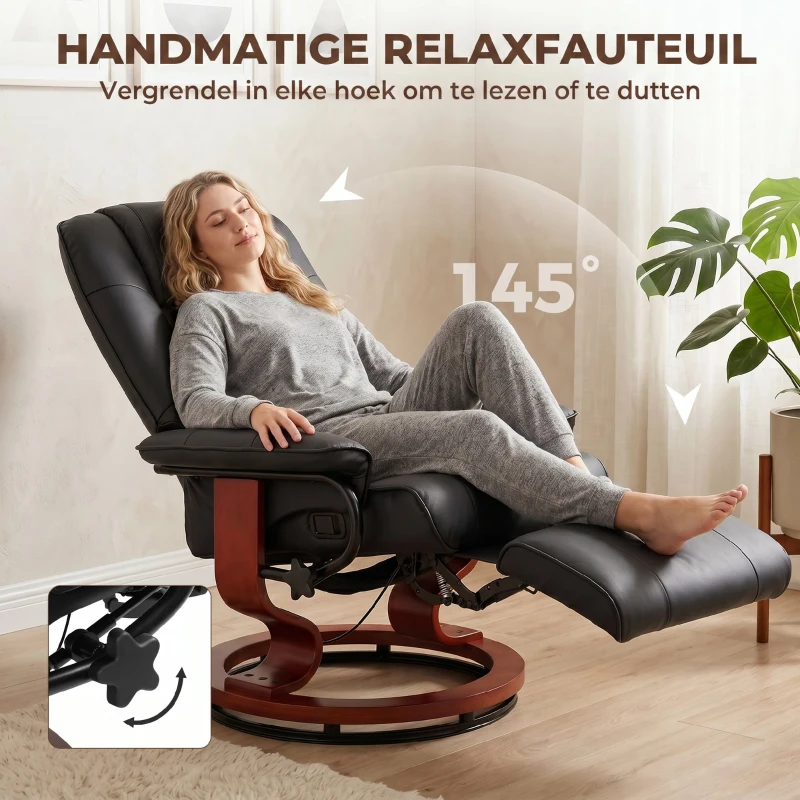 HOMCOM TV fauteuil verstelbare fauteuil kunstleder 360 ° draaistoel, kantelbare houten voet(m-4)